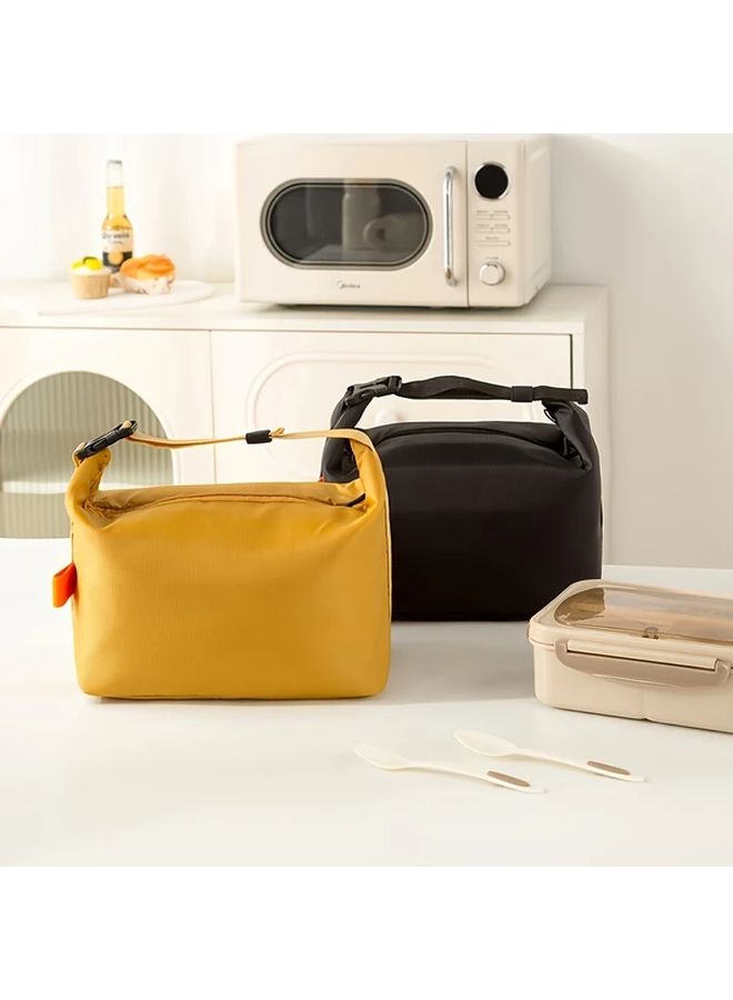 Large Capacity Insulated Lunch Bag Black Foldable Portable Oxford Cloth Design - Image 3