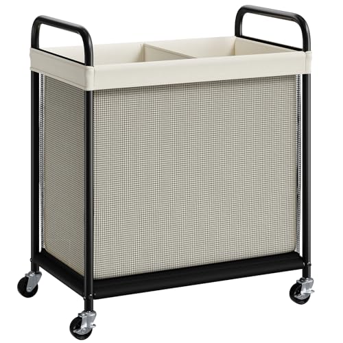ELYKEN Laundry Hamper 2 Section, 100L Rolling Laundry Sorter with Removable Liner Bag, Laundry Basket with Wheels, Steel Frame with Metal Handle, Clothes Hamper Cart for Laundry Room & Bedroom - Image 1