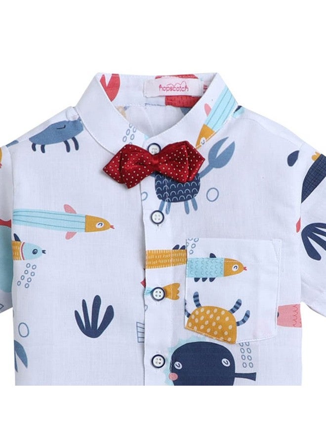 Hopscotch Boys Cotton Animal Print Shirt And Shorts Set In White Color For Ages 18-24 Months (YAH-2945689) - Image 3