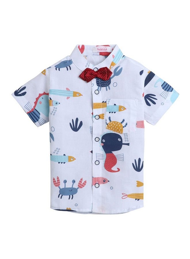 Hopscotch Boys Cotton Animal Print Shirt And Shorts Set In White Color For Ages 18-24 Months (YAH-2945689) - Image 4