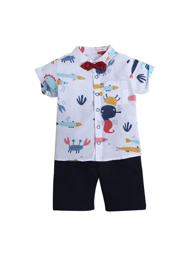 Hopscotch Boys Cotton Animal Print Shirt And Shorts Set In White Color For Ages 18-24 Months (YAH-2945689) - Image 1