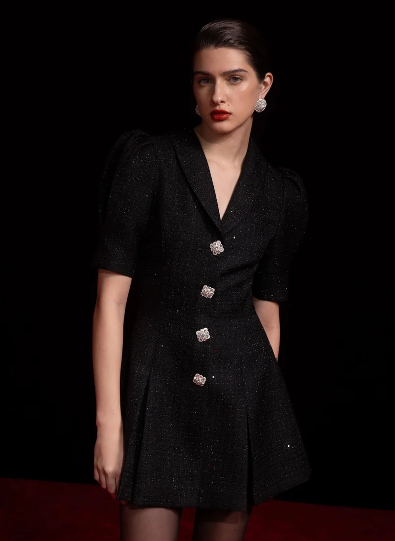 Lichi Tweed mini dress with accent buttons