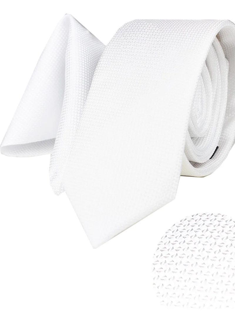 Varetta Men's White Dobby Eyelet Pattern Narrow Handkerchief Tie