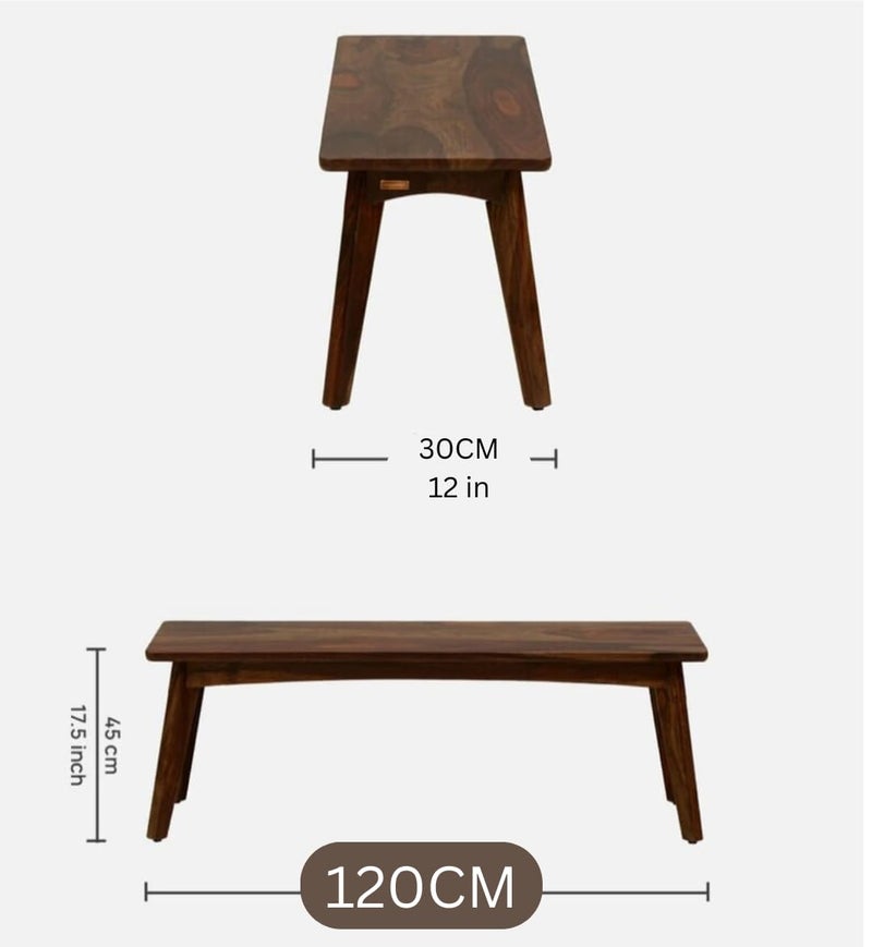 Carpentray carpentray Store 120cm Long Solid Sheesham Wood Dining Bench for Living Room Living Room Bench for Study Home Furniture Wooden Bench 120cm Long  - Image 2