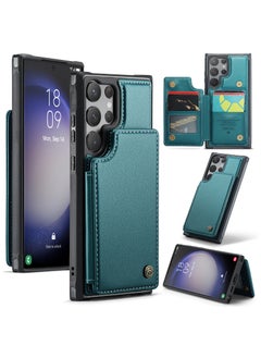 CaseMe Wallet Case for Samsung Galaxy S23 Ultra, Premium Handmade Durable PU Leather Slim Shockproof Case with [Double Magnetic Clasp] [Card Holder] [Kickstand] [RFID Blocking] (Green)  - Image 1