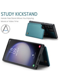 CaseMe Wallet Case for Samsung Galaxy S23 Ultra, Premium Handmade Durable PU Leather Slim Shockproof Case with [Double Magnetic Clasp] [Card Holder] [Kickstand] [RFID Blocking] (Green)  - Image 2