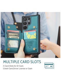 CaseMe Wallet Case for Samsung Galaxy S23 Ultra, Premium Handmade Durable PU Leather Slim Shockproof Case with [Double Magnetic Clasp] [Card Holder] [Kickstand] [RFID Blocking] (Green)  - Image 3