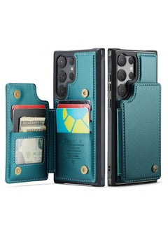 CaseMe Wallet Case for Samsung Galaxy S23 Ultra, Premium Handmade Durable PU Leather Slim Shockproof Case with [Double Magnetic Clasp] [Card Holder] [Kickstand] [RFID Blocking] (Green)  - Image 4