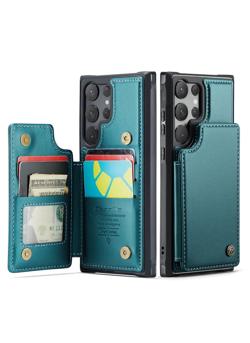 CaseMe Wallet Case for Samsung Galaxy S23 Ultra, Premium Handmade Durable PU Leather Slim Shockproof Case with [Double Magnetic Clasp] [Card Holder] [Kickstand] [RFID Blocking] (Green)  - Image 4