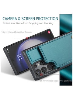CaseMe Wallet Case for Samsung Galaxy S23 Ultra, Premium Handmade Durable PU Leather Slim Shockproof Case with [Double Magnetic Clasp] [Card Holder] [Kickstand] [RFID Blocking] (Green)  - Image 5