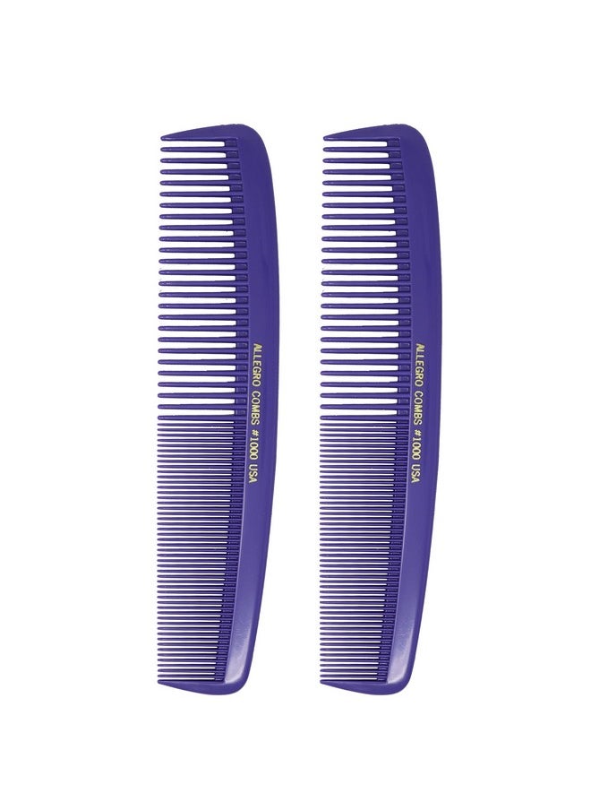 Allegro Combs - Allegro Combs 1000 X-Large Styling Comb Hair Cutting Barber Stylist Shampoo Combs All Purpose Wide And Fine Tooth Made In The USA 2 Pc. (Purple) - Image 1
