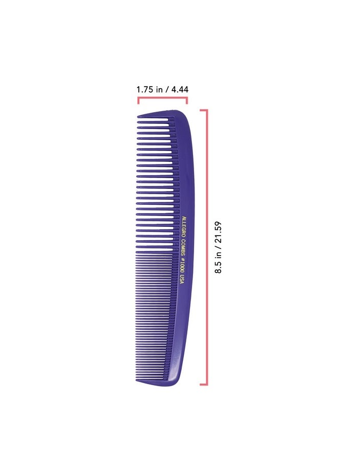 Allegro Combs - Allegro Combs 1000 X-Large Styling Comb Hair Cutting Barber Stylist Shampoo Combs All Purpose Wide And Fine Tooth Made In The USA 2 Pc. (Purple) - Image 1