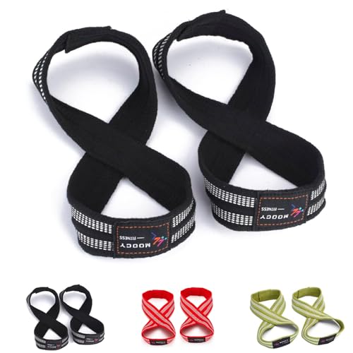 MOOCY Figure 8 Straps for Deadlift, Weight Lifting, Shrugs, and Weightlifting. Heavy Duty Cotton, Wrist Straps for Men, Women, Weight Lifting, Deadlifts - Deadlifting Straps(Medium, Black) - Image 1