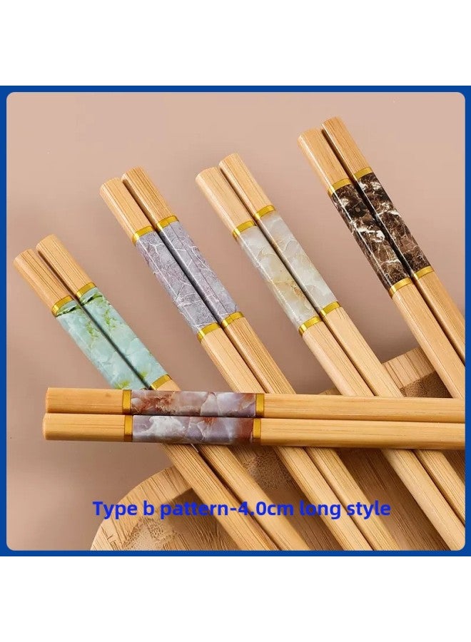 Marble Printing Chopsticks Mildew-proof Non-slip Natural Bamboo Chopsticks Household Bamboo Chopsticks Five-color Household Chopsticks Manufacturers Wholesale-Color:Marble 5 Pairs In Bags-short Style-Specifications:24x7.0 Shunjie  - Image 4