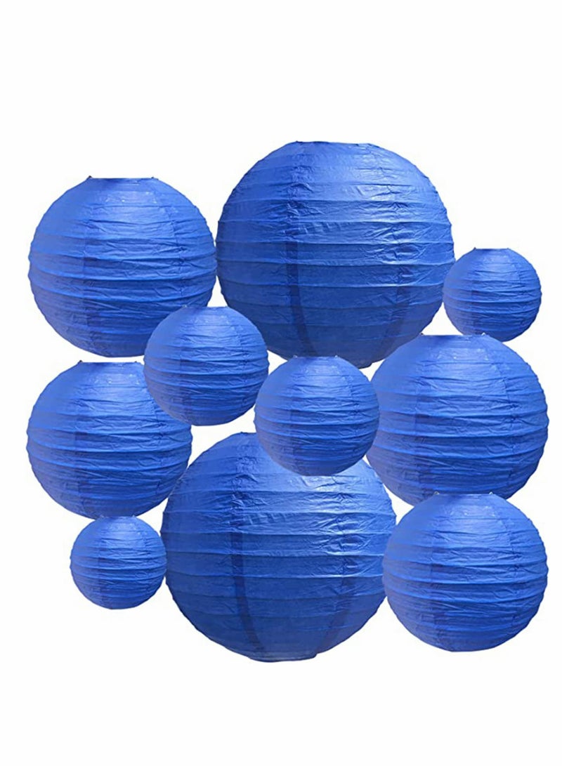 10Pcs Blue Paper Lanterns Decorative, Round Foldable Lanterns for Birthday, Wedding, Bridal Shower, Home Decor, Party (Sizes: 4”, 6”, 8”, 10”) - Image 1