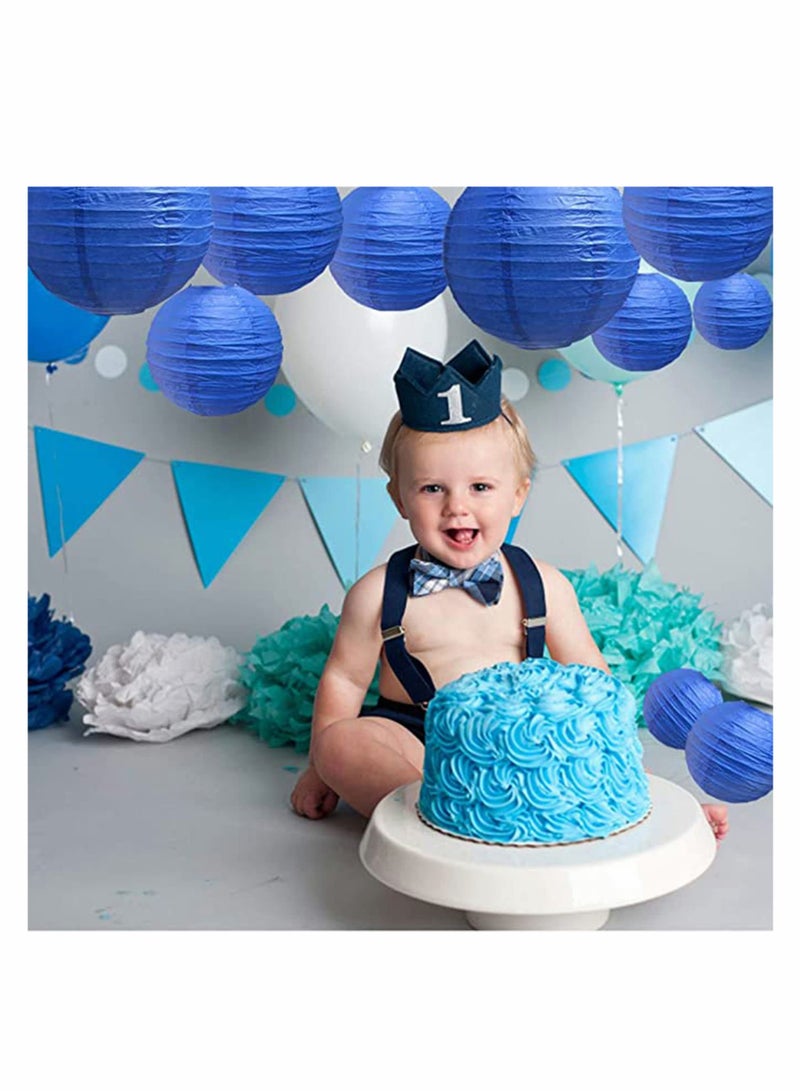 10Pcs Blue Paper Lanterns Decorative, Round Foldable Lanterns for Birthday, Wedding, Bridal Shower, Home Decor, Party (Sizes: 4”, 6”, 8”, 10”) - Image 4