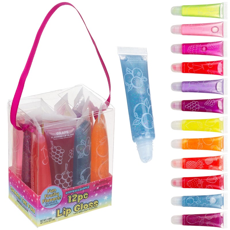 EXPRESSIONS 12pc Flavored Lip Gloss Bulk Set | Non-Toxic, Kid-Safe Squeeze Tubes for Party Favors, Goodie Bag Fillers & Classroom Gifts - Image 1