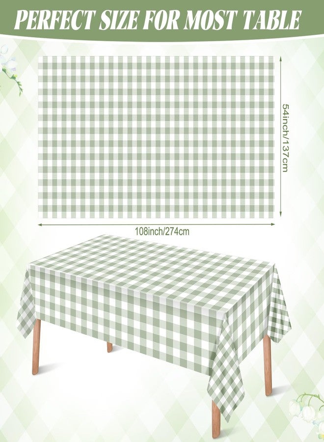 FuWeave 12 Pcs Green and White Checkered Tablecloths Disposable Plastic Gingham Table Cloths Waterproof Rectangle Plaid Table Cover for Wedding Picnic Birthday Party Decor, 54 x 108 Inch - Image 2