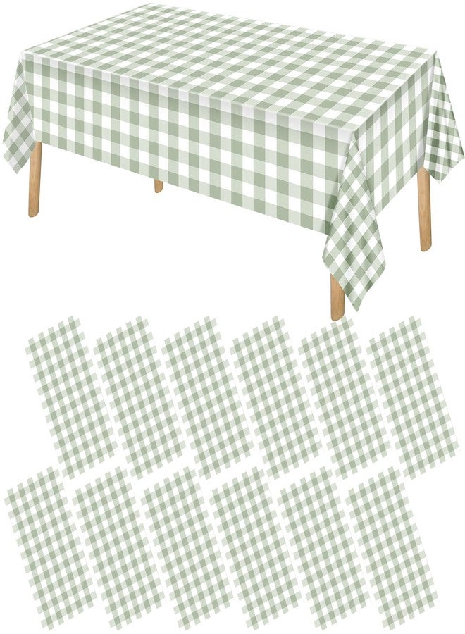 FuWeave 12 Pcs Green and White Checkered Tablecloths Disposable Plastic Gingham Table Cloths Waterproof Rectangle Plaid Table Cover for Wedding Picnic Birthday Party Decor, 54 x 108 Inch - Image 1