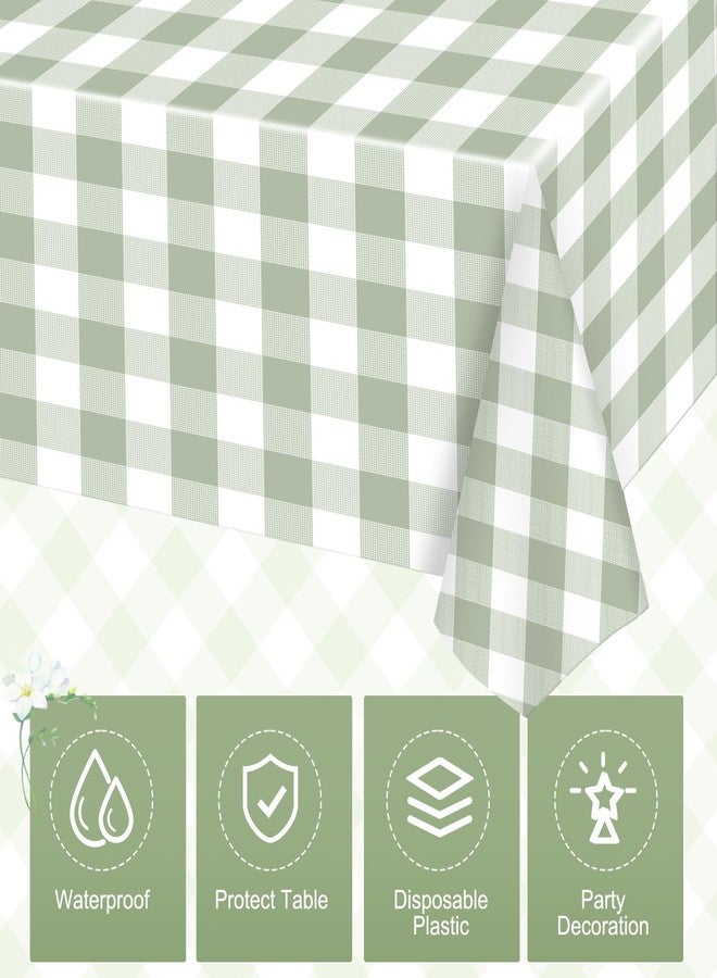 FuWeave 12 Pcs Green and White Checkered Tablecloths Disposable Plastic Gingham Table Cloths Waterproof Rectangle Plaid Table Cover for Wedding Picnic Birthday Party Decor, 54 x 108 Inch - Image 3