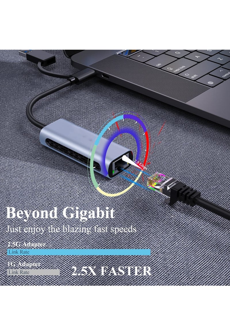 USB to 2.5G Ethernet Adapter, 2-in-1 USB C/USB 3.0 Ethernet Adapter for Laptop Compatible, USB-C to RJ45 Network Converter, Thunderbolt 4/3 Compatible, for Windows, Mac OS, iPad OS and More - Image 2