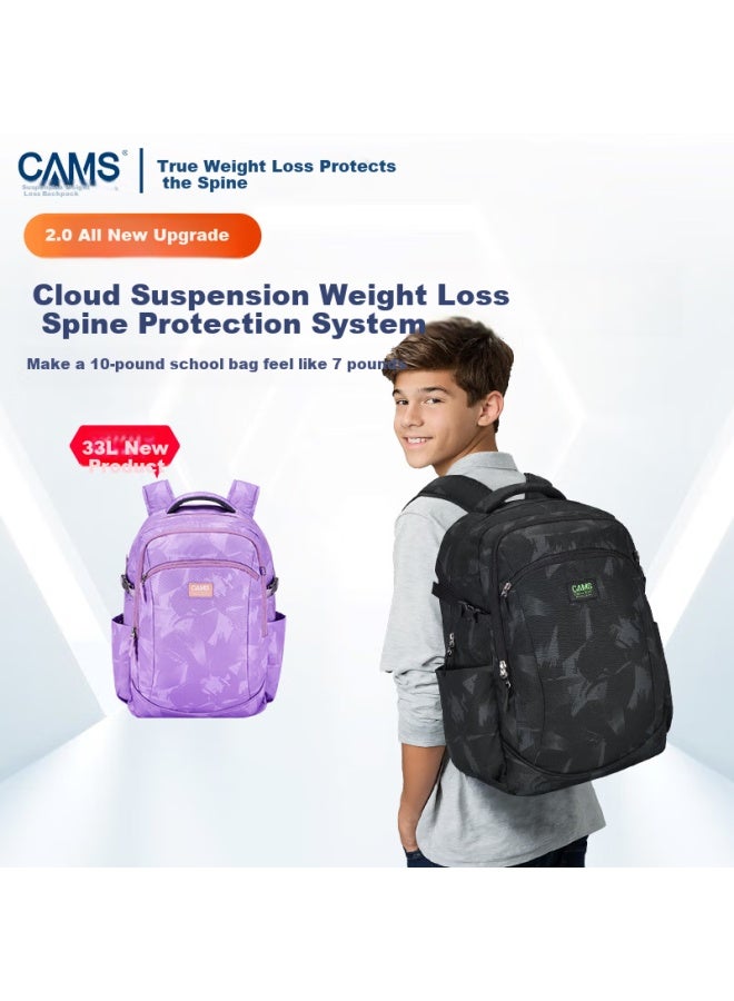 Cams Cams Suspended Weight-reducing Backpack For Middle And High School Students, 33l Capacity, Glacier Light Purple S09602 - Image 2