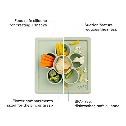 ezpz Mini Play Mat for Baby + Toddler (Sage) - 6 Months+ - Suction Plate with Flower Compartments for Crafts, Painting, Sorting, Snack Time - Promotes Pincer Grip - Image 2