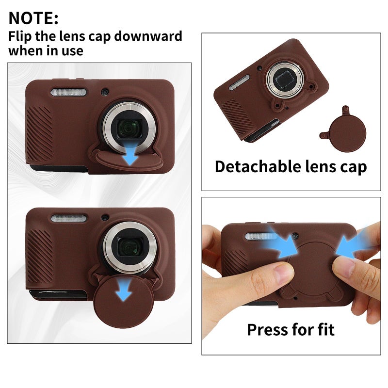 Rieibi Silicone Case for Kodak PIXPRO FZ55 Case, Accessories for Kodak PIXPRO FZ55 Camera Case with 2 Pcs Screen Protectors, Detachable Lens Cover for PIXPRO FZ55 Camera,Coffee - Image 4