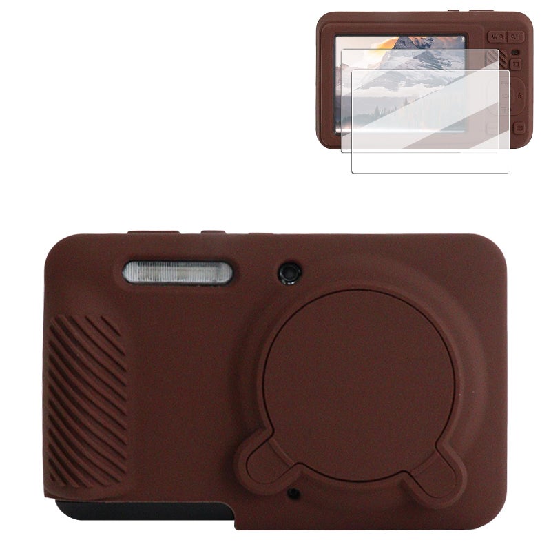 Rieibi Silicone Case for Kodak PIXPRO FZ55 Case, Accessories for Kodak PIXPRO FZ55 Camera Case with 2 Pcs Screen Protectors, Detachable Lens Cover for PIXPRO FZ55 Camera,Coffee - Image 1
