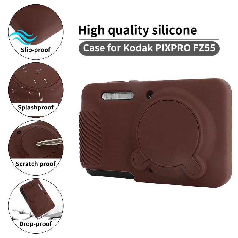 Rieibi Silicone Case for Kodak PIXPRO FZ55 Case, Accessories for Kodak PIXPRO FZ55 Camera Case with 2 Pcs Screen Protectors, Detachable Lens Cover for PIXPRO FZ55 Camera,Coffee - Image 3