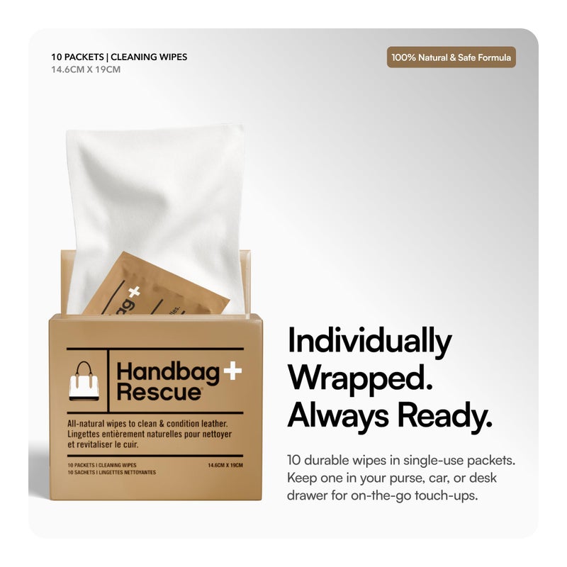 Boot Rescue HandBagRescue All-Natural Cleaning Wipes. Remove Dirt & Surface Stains & Conditions Leather Handbags with Essential Oil. Box of 10 Individually Wrapped Wipes. - Image 4
