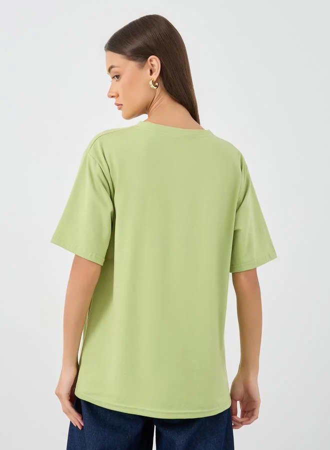 Styli Styli Embossed Slogan Print Oversized T-Shirt