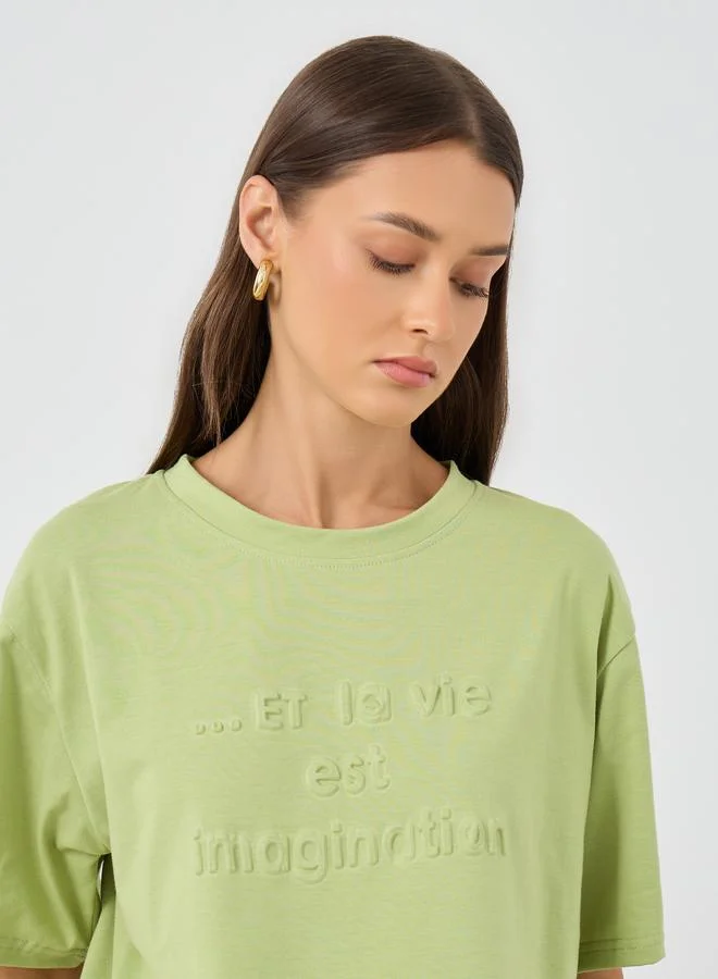 Styli Styli Embossed Slogan Print Oversized T-Shirt