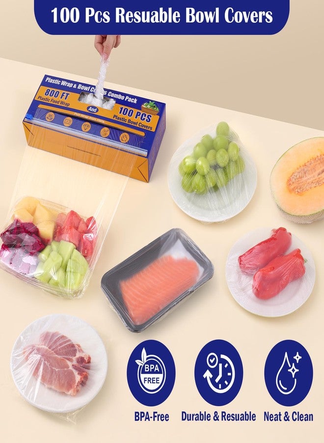 Navona Plastic Wrap with Slide Cutter for Food, 800Ft Cling Film with Magnetic Back, Includes 100 Reusable Plastic Bowl Covers for Home & Commercial Use Food Service, BPA Free - Image 4