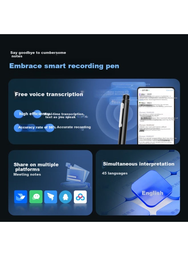 Aigo Smart Pen-Style Voice Recorder 32Gb R8833, Professional High-Definition Noise Reduction Portable One-Button Recorder, For Learning, Training, Business Meetings, Interviews, And Quick Note-Taking - Image 3