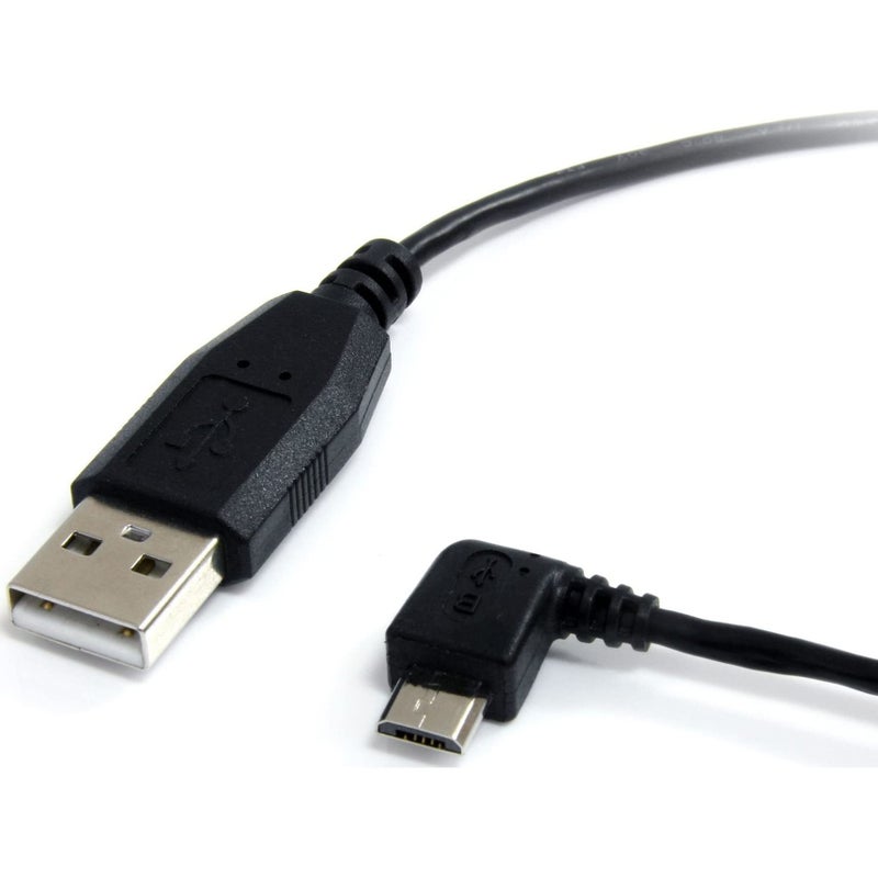 StarTech.com 1 ft. (0.3 m) USB to Micro USB Cable - USB 2.0 A to Left Angle Micro B - Black - Micro USB Cable (UUSBHAUB1LA) - Image 1