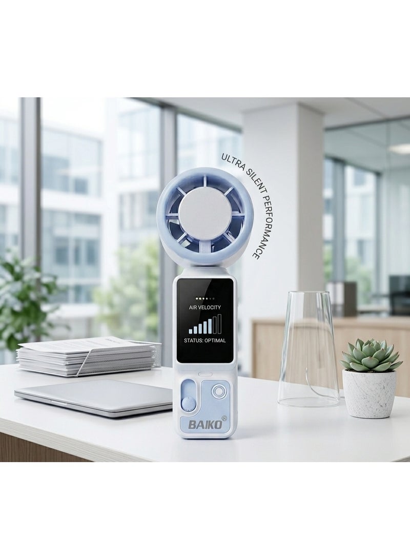 BAIKO SS039 Portable Foldable Mini Handheld Fan with LED Digital Display, Type-C Charging, 3000mAh Battery, High-Speed Cooling Fan for Office, Travel, Camping & Home - Image 1