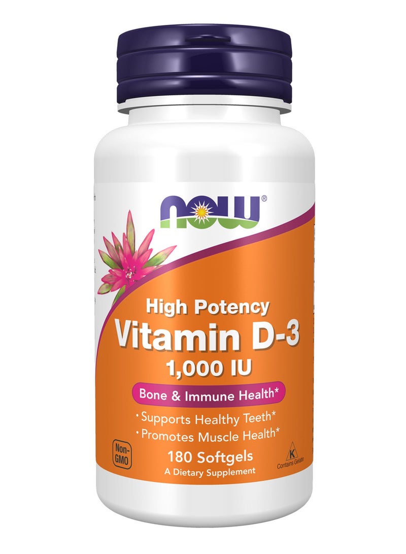 عام مكمل غذائي عالي الفعالية من فيتامين د-3 بتركيز 1000 وحدة دولية - 180 كبسولة هلامية