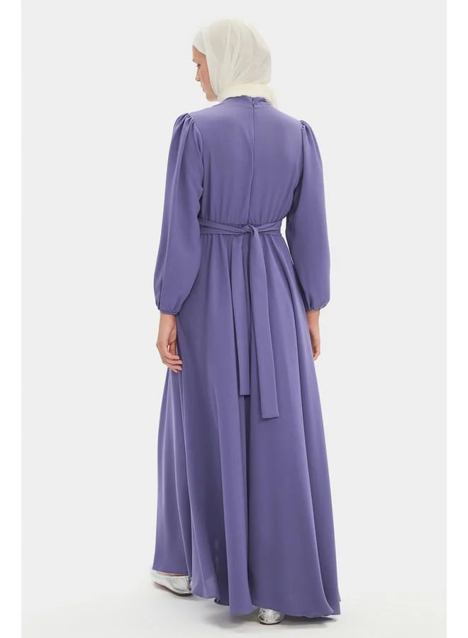 جون June Women Floral Detailed Balloon Sleeve Maxi Dress Lilac
