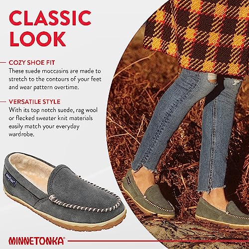 Minnetonka نعال مينيتونكا النسائية من جلد السويد الداخلي والخارجي، رمادي، 7.5 م - Image 4