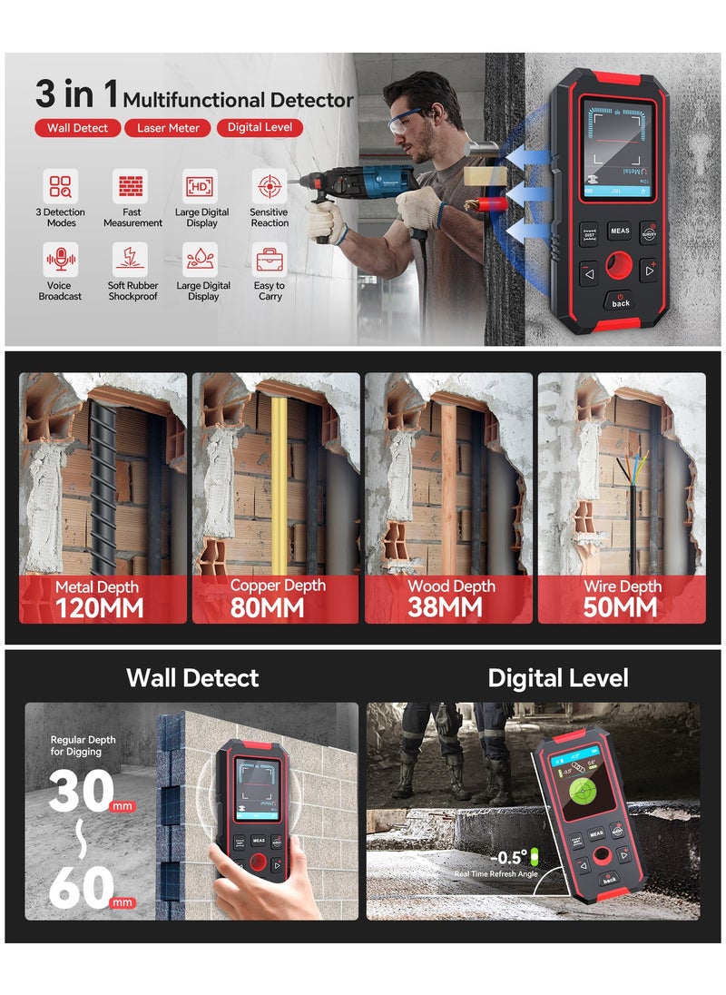 NOYAFA - 3 in 1 Stud Finder Wall Scanner with Laser Level & Laser Distance Meter, IP54 Wall Detector for Wood AC Live Wire Metal Studs Detection, Rechargeable Rangefinder, Automatic Calibration & Data Storage - Image 1