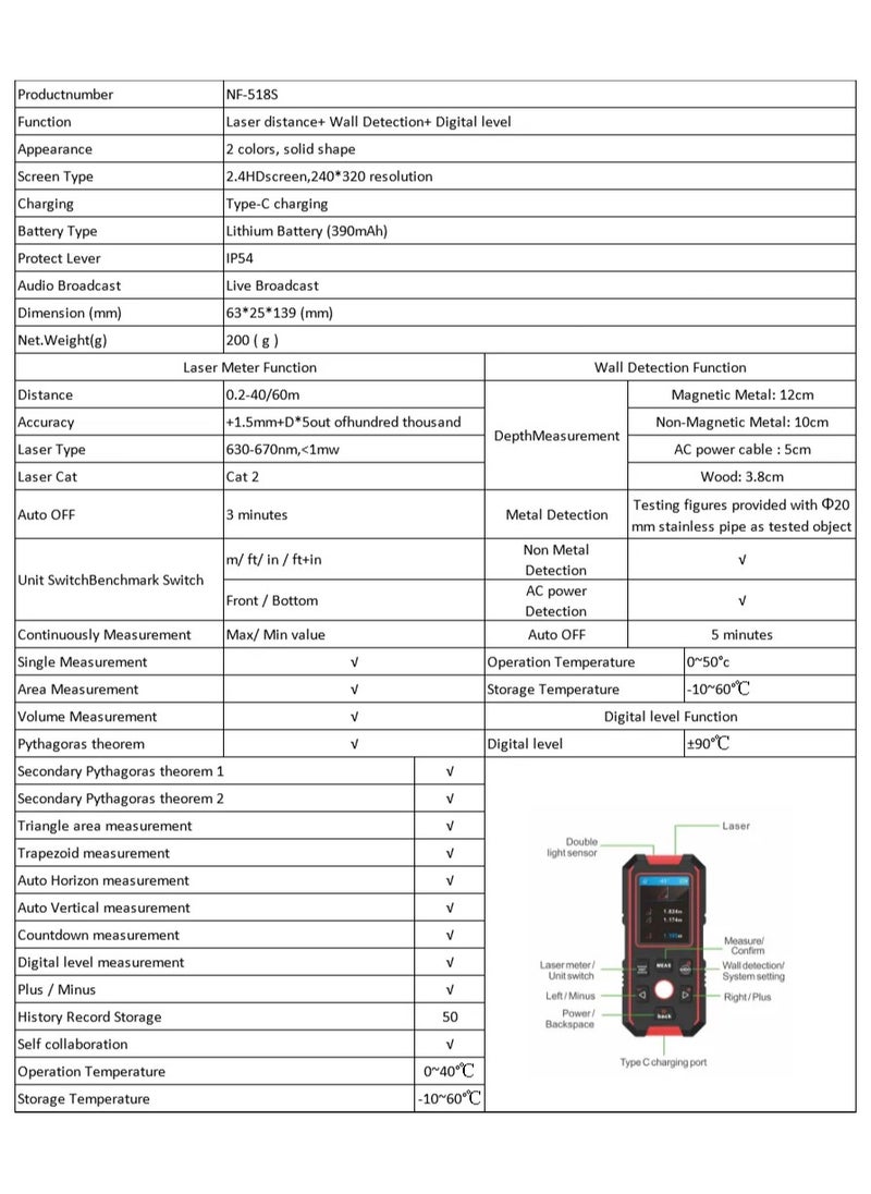 NOYAFA - 3 in 1 Stud Finder Wall Scanner with Laser Level & Laser Distance Meter, IP54 Wall Detector for Wood AC Live Wire Metal Studs Detection, Rechargeable Rangefinder, Automatic Calibration & Data Storage - Image 1