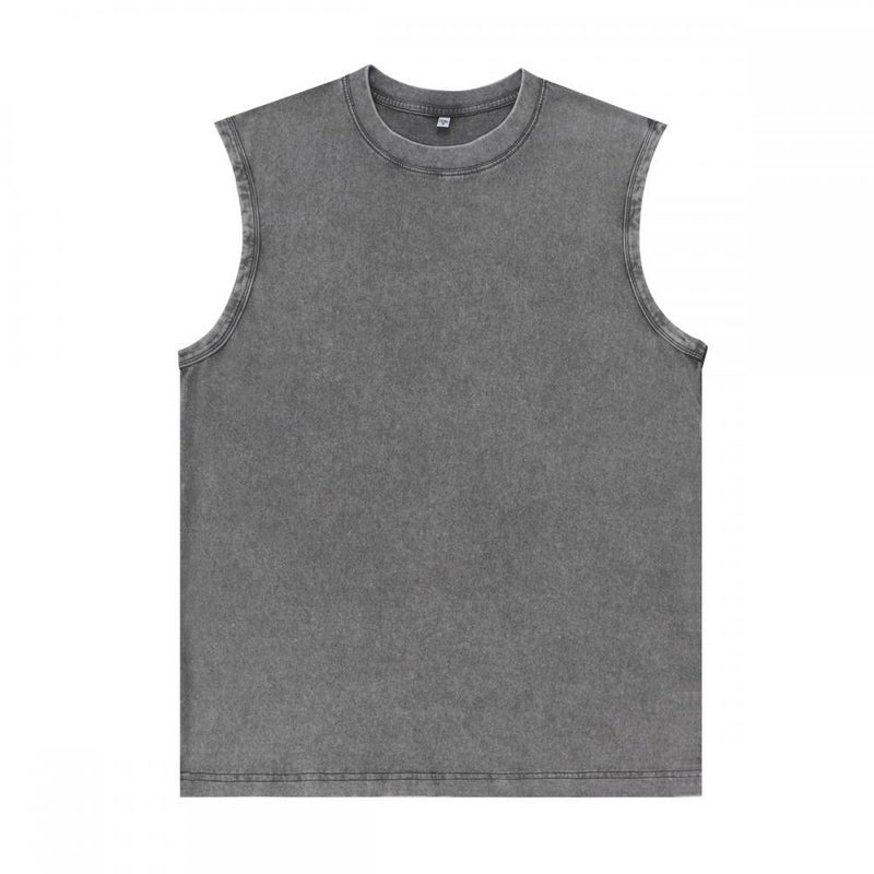 230G Heavyweight Pure Cotton Trendy Brand Retro Washed Distressed American Size Vest Oversize Loose Off-Shoulder Sleeveless - Image 1