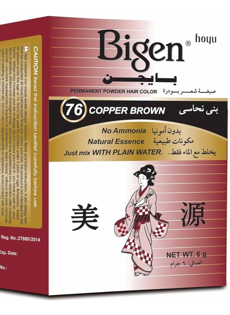Bigen Permanent Powder Hair Color 76 Copper Brown 6 G - Image 1