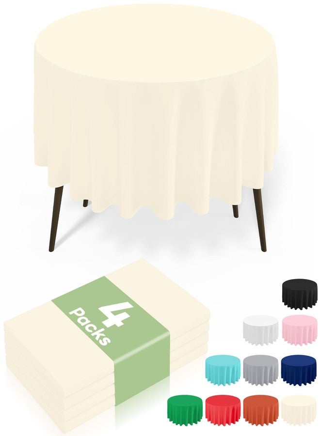 misaya 4 Packs Disposable Plastic Table Cloth, 84" Round Waterproof Tablecloth, Leakproof & Sturdy Decorative Table Covers for Picnic, Party and Outdoor, Beige - Image 1