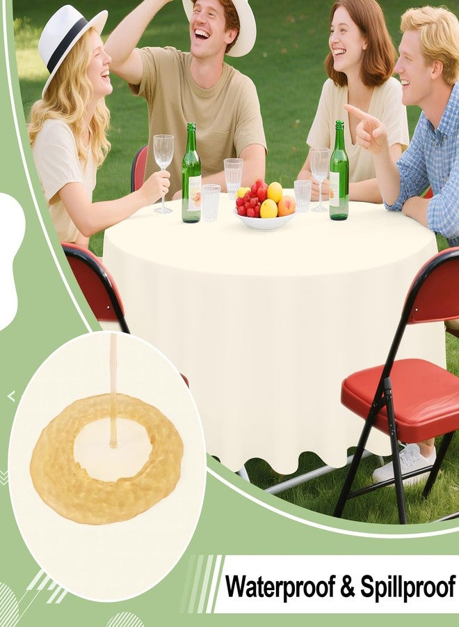 misaya 4 Packs Disposable Plastic Table Cloth, 84" Round Waterproof Tablecloth, Leakproof & Sturdy Decorative Table Covers for Picnic, Party and Outdoor, Beige - Image 3
