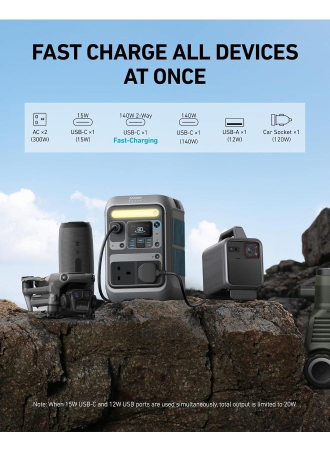 Anker SOLIX C300 Portable Power Station, Outdoor 288Wh LiFePO4 Battery, 300W (600W Surge) Solar Generator, 140W Two-Way Fast Charging, For Camping, Traveling, and Emergencies (Solar Panel Optional)  - Image 3