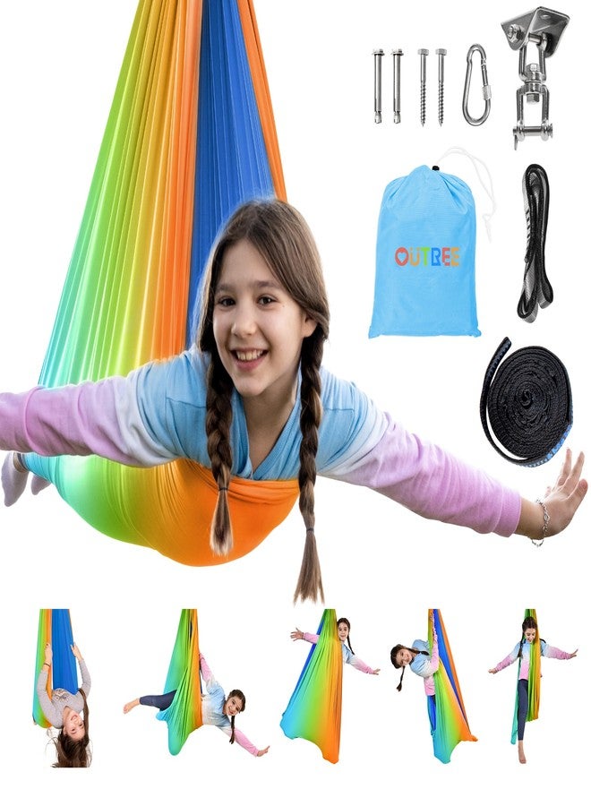 OUTREE Double Layer Therapy Swing with 360 Swivel Hanger, Healing & Relaxing Cuddle Swing for Kids and Adults with Autism, ADHD, Sensory Processing Disorder (Orange-Green Gradient) - Image 1