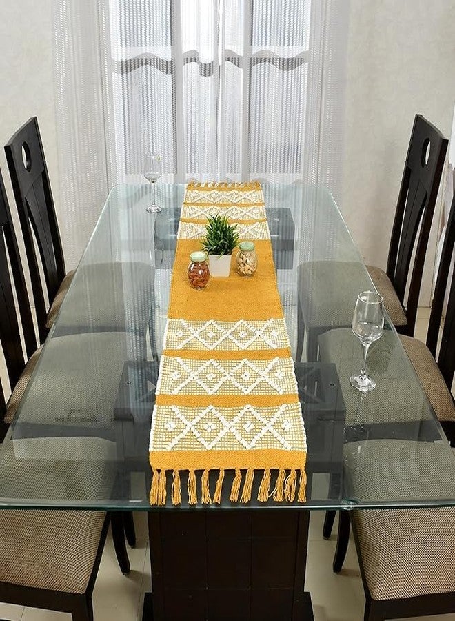 SLAZIE Cotton 4-6 Seater Cotton Table Runner|Table Cover|Table top|Table Linen|Table Decor for Dining Table|Centre Table|Coffee Table|Shelf(14*72 inches)|Yellow d| SLS 010 - Image 2