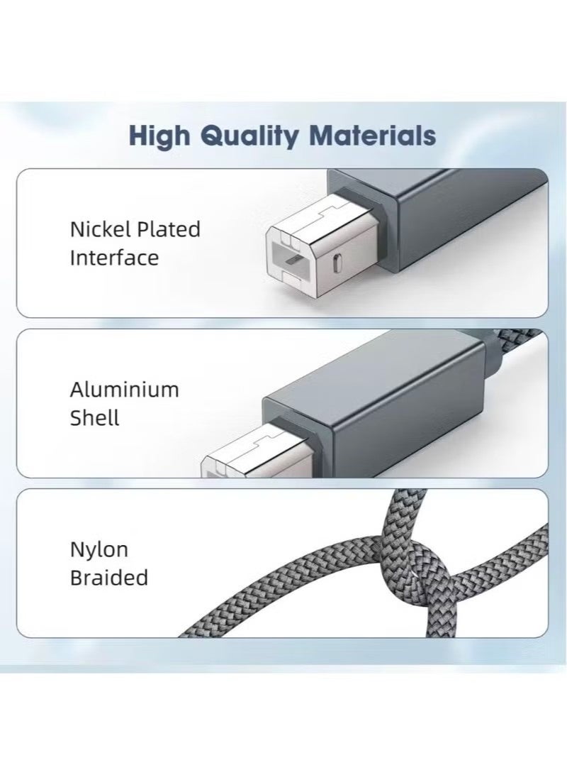 High-Speed USB 2.0 Printer Cable – Nylon-Braided USB Type-A to USB Type-B Cable for Printers, Scanners, and Fax Machines – Durable Aluminum Shell with 480Mbps Data Transfer - Image 4